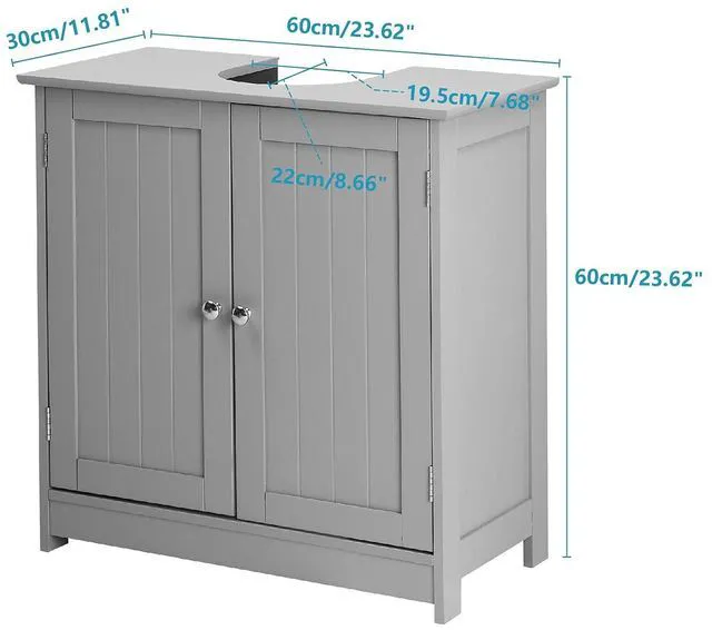 Alt view image 3 of 7 - Pedestal Under Sink Storage Bathroom Vanity with 2 Doors Traditional Bathroom Cabinet Space Saver Organizer 23 5/8" x 11 7/16" x 23 5/8" (L x W x H) (Grey)
