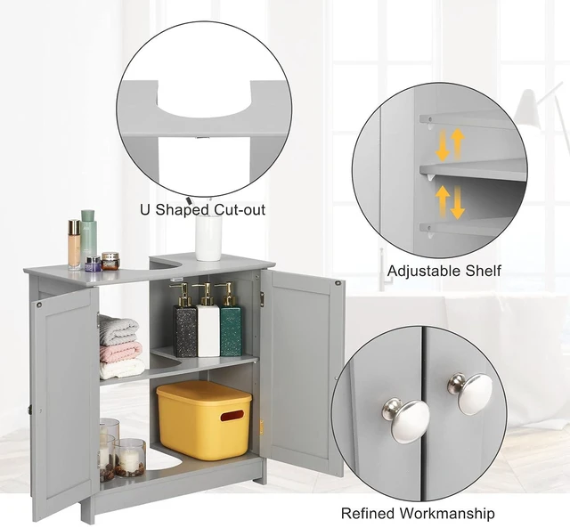 Alt view image 5 of 7 - Pedestal Under Sink Storage Bathroom Vanity with 2 Doors Traditional Bathroom Cabinet Space Saver Organizer 23 5/8" x 11 7/16" x 23 5/8" (L x W x H) (Grey)