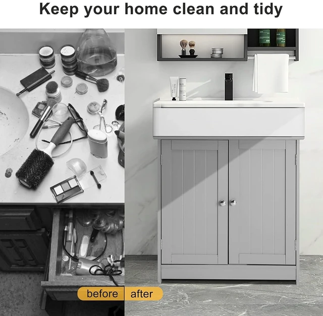 Alt view image 6 of 7 - Pedestal Under Sink Storage Bathroom Vanity with 2 Doors Traditional Bathroom Cabinet Space Saver Organizer 23 5/8" x 11 7/16" x 23 5/8" (L x W x H) (Grey)