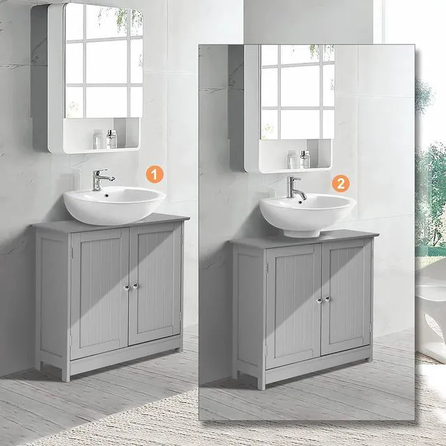 Alt view image 4 of 7 - Pedestal Under Sink Storage Bathroom Vanity with 2 Doors Traditional Bathroom Cabinet Space Saver Organizer 23 5/8" x 11 7/16" x 23 5/8" (L x W x H) (Grey)