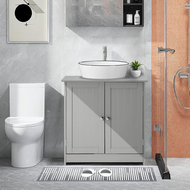 Alt view image 7 of 7 - Pedestal Under Sink Storage Bathroom Vanity with 2 Doors Traditional Bathroom Cabinet Space Saver Organizer 23 5/8" x 11 7/16" x 23 5/8" (L x W x H) (Grey)