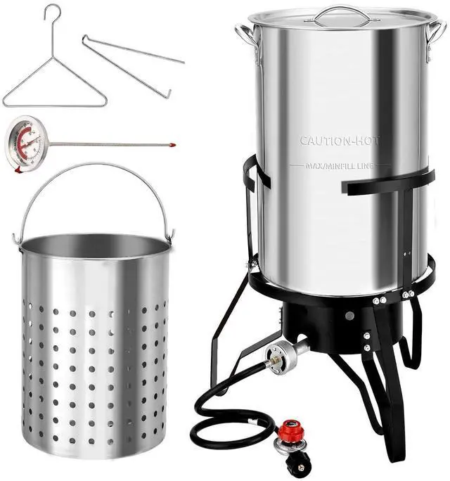 Main image of 50QT Stainless Steel Turkey Fryer & Seafood Boil Pot, Outdoor deep fryer W/ 54,000 BTU Gas Burner, Crawfish Boiler W/Basket, Seafood Boiler Steamer W/Thermometer, Lifting Hook & Support Rack