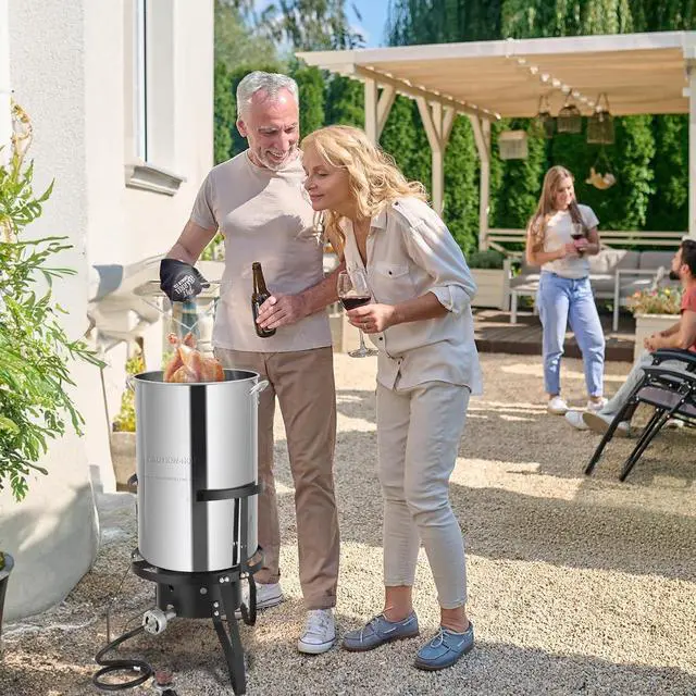 Alt view image 7 of 7 - 50QT Stainless Steel Turkey Fryer & Seafood Boil Pot, Outdoor deep fryer W/ 54,000 BTU Gas Burner, Crawfish Boiler W/Basket, Seafood Boiler Steamer W/Thermometer, Lifting Hook & Support Rack