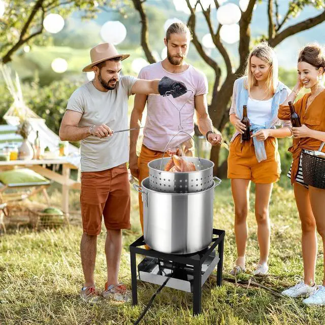 Alt view image 7 of 7 - 60QT Turkey Fryer & Crawfish Boiler w/ 150,000 BTU Propane Burner Set, Aluminum Seafood Boil Pot w/Basket, Crab Boil Pot, Crab Steaming, Outdoor Cooking Deep Fryer w/ 10 PSI Regulator & Hose