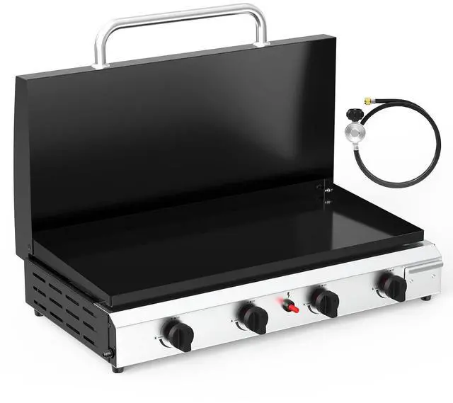 Main image of 4 Burner Portable Propane Griddle with Lid, 40000BTU Tabletop Flat Gas Grill with Ignition and Oil Collector, Camping Griddle for Outdoor Cooking Patio Backyard Sandbeach BBQ Party