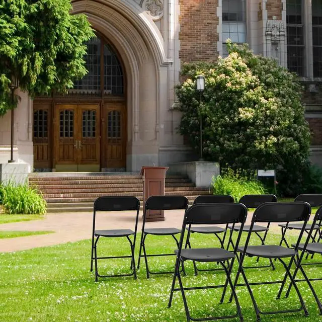 Alt view image 7 of 7 - Black Plastic Folding Chairs, Set of 2, Heavy-Duty Commercial Seats with Steel Frame, 350 lb Capacity, for Indoor & Outdoor Events, Office, Wedding, Party & Dining (2, Black, S)