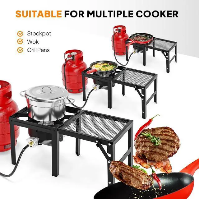 Alt view image 4 of 7 - Single Burner Propane Stove with Foldable Side Shelf, 75000BTU Portable Propane Burner with Adjustment Regulator, Gas Stove for Outdoor Camping Patio Cooking Turkey Frying Seafood Boiling