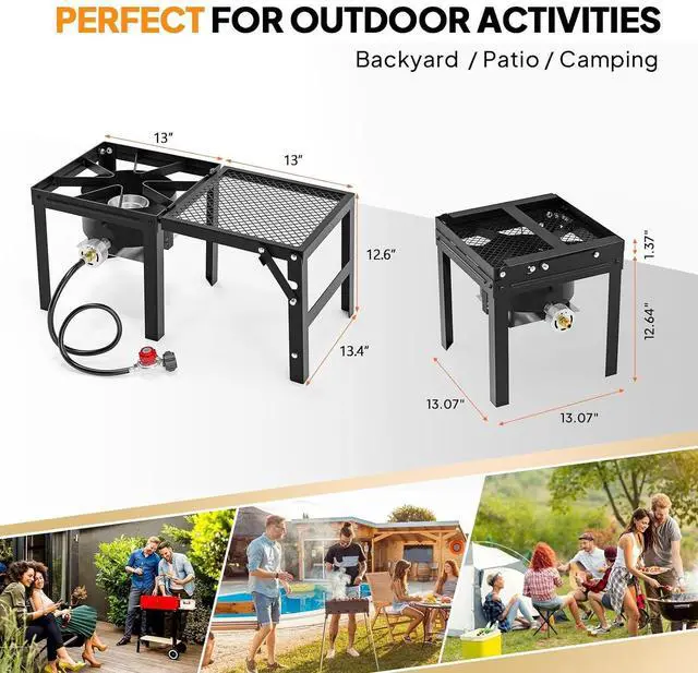 Alt view image 6 of 7 - Single Burner Propane Stove with Foldable Side Shelf, 75000BTU Portable Propane Burner with Adjustment Regulator, Gas Stove for Outdoor Camping Patio Cooking Turkey Frying Seafood Boiling