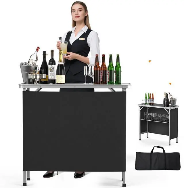 Main image of Folding Portable Bar Table, Mobile Bar Table for Events, Party, Camping, Picnic, Tradeshow, Indoor with Black Skirt 39 "L x 34" H