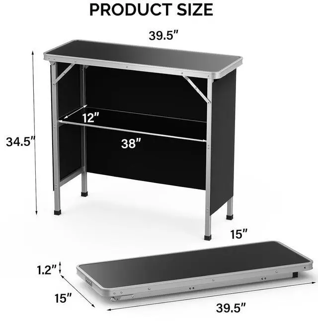 Alt view image 3 of 7 - Folding Portable Bar Table, Mobile Bar Table for Events, Party, Camping, Picnic, Tradeshow, Indoor with Black Skirt 39 "L x 34" H
