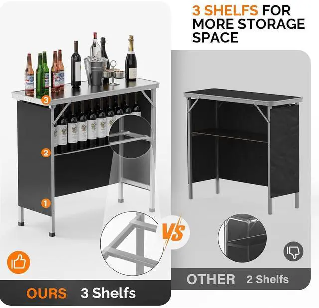 Alt view image 4 of 7 - Folding Portable Bar Table, Mobile Bar Table for Events, Party, Camping, Picnic, Tradeshow, Indoor with Black Skirt 39 "L x 34" H