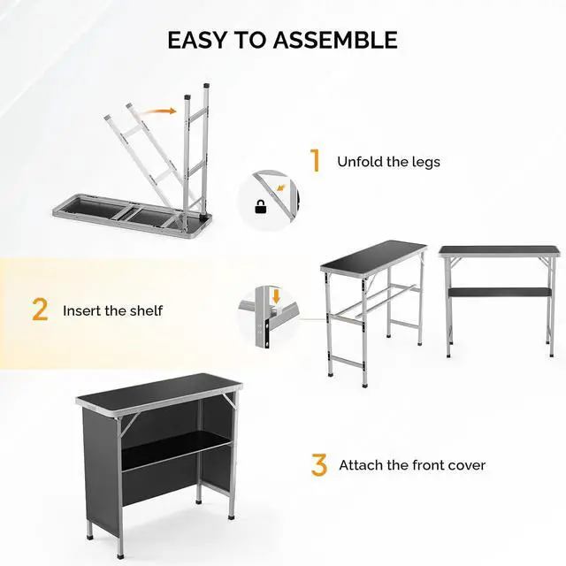Alt view image 5 of 7 - Folding Portable Bar Table, Mobile Bar Table for Events, Party, Camping, Picnic, Tradeshow, Indoor with Black Skirt 39 "L x 34" H