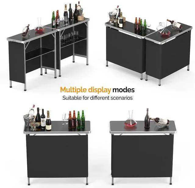 Alt view image 7 of 7 - Folding Portable Bar Table, Mobile Bar Table for Events, Party, Camping, Picnic, Tradeshow, Indoor with Black Skirt 39 "L x 34" H