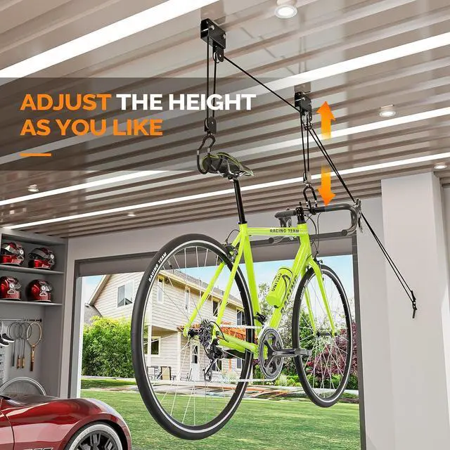 Alt view image 7 of 7 - Pulley System Kayak Hoist, Garage Ceiling Storage Canoe Lift with 150 lbs Capacity Even Works as Bike Lift, Up to 14 ft Ceiling