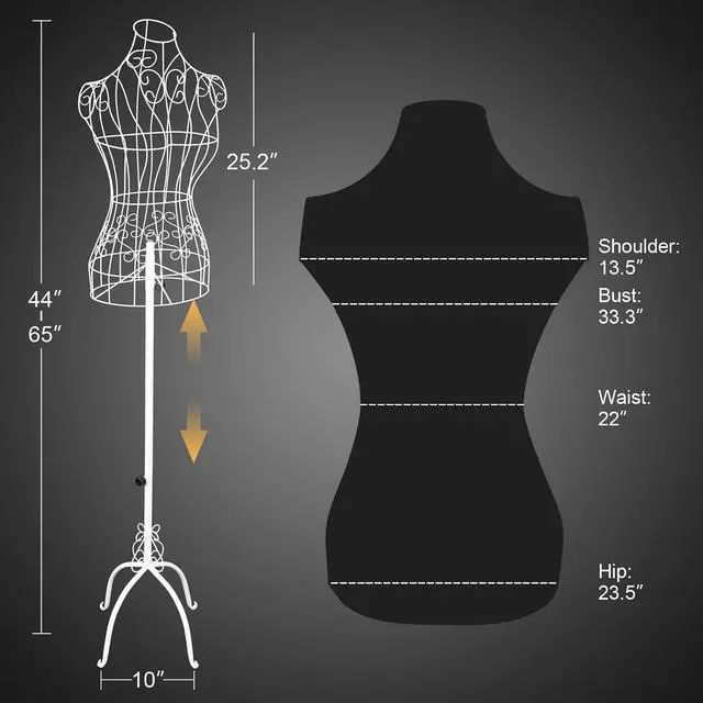 Alt view image 2 of 7 - Female Wire Dress Form, Vintage Style Wire Mannequin for Home Decor Display, Small Size Adjustable Height Metal Wire Body (White)
