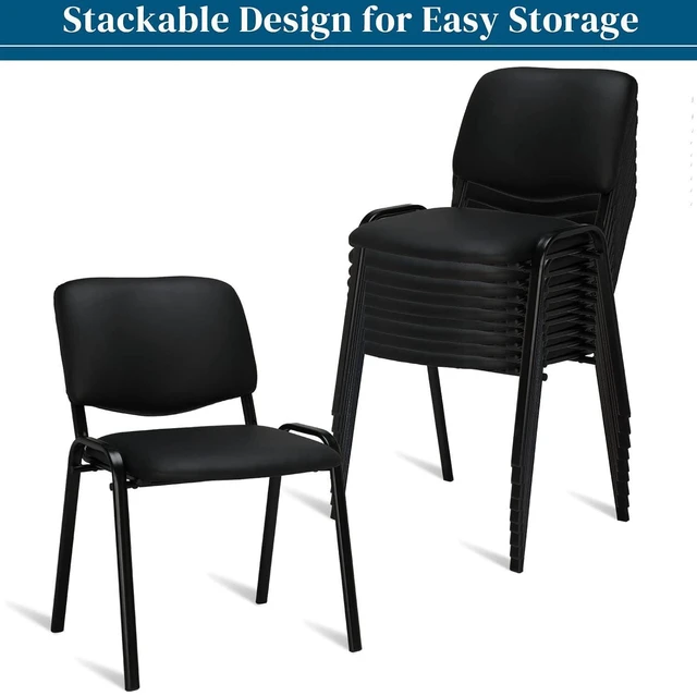 Alt view image 4 of 7 - Waiting Room Chairs, 10-Pack PU Church Chairs Conference Stackable Set, Office Guest & Reception Stacking for Meeting Room, Lobby, Simple&Space-Saving, Pu-black