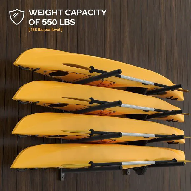 Alt view image 2 of 7 - Adjustable Kayak Storage Rack, Heavy Duty Kayak Wall Rack for Garage Indoor Outdoor Backyard Storage Room, Fits Kayaks Canoes Surfboards Paddle Boards