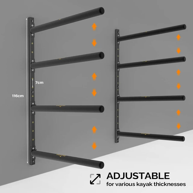 Alt view image 4 of 7 - Adjustable Kayak Storage Rack, Heavy Duty Kayak Wall Rack for Garage Indoor Outdoor Backyard Storage Room, Fits Kayaks Canoes Surfboards Paddle Boards