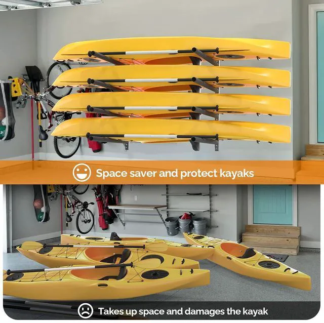 Alt view image 5 of 7 - Adjustable Kayak Storage Rack, Heavy Duty Kayak Wall Rack for Garage Indoor Outdoor Backyard Storage Room, Fits Kayaks Canoes Surfboards Paddle Boards