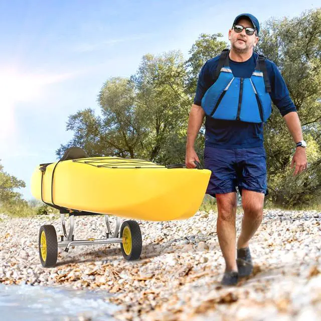 Alt view image 2 of 7 - Kayak Cart, Heavy Duty Universal Kayak Trailer Adjustable Width 6.3"-18.7" Canoe Cart Dolly with 12" Flat-Free Kayak Wheels and Kickstand, 450 Lb Weight Capacity Kayak Trolley Transport