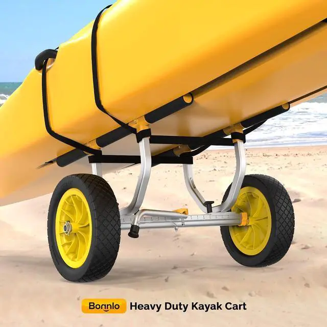 Alt view image 3 of 7 - Kayak Cart, Heavy Duty Universal Kayak Trailer Adjustable Width 6.3"-18.7" Canoe Cart Dolly with 12" Flat-Free Kayak Wheels and Kickstand, 450 Lb Weight Capacity Kayak Trolley Transport