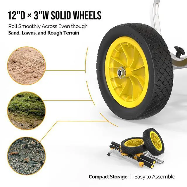 Alt view image 6 of 7 - Kayak Cart, Heavy Duty Universal Kayak Trailer Adjustable Width 6.3"-18.7" Canoe Cart Dolly with 12" Flat-Free Kayak Wheels and Kickstand, 450 Lb Weight Capacity Kayak Trolley Transport