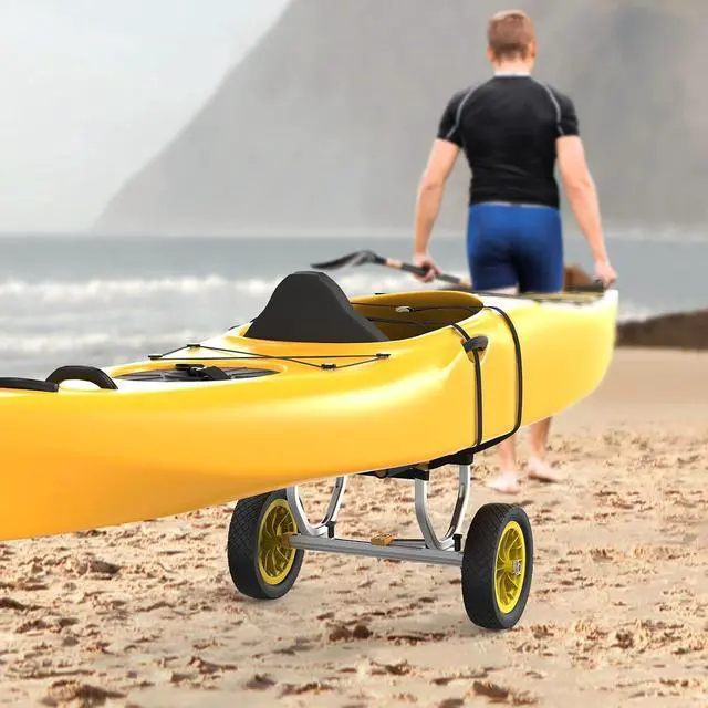 Alt view image 7 of 7 - Kayak Cart, Heavy Duty Universal Kayak Trailer Adjustable Width 6.3"-18.7" Canoe Cart Dolly with 12" Flat-Free Kayak Wheels and Kickstand, 450 Lb Weight Capacity Kayak Trolley Transport