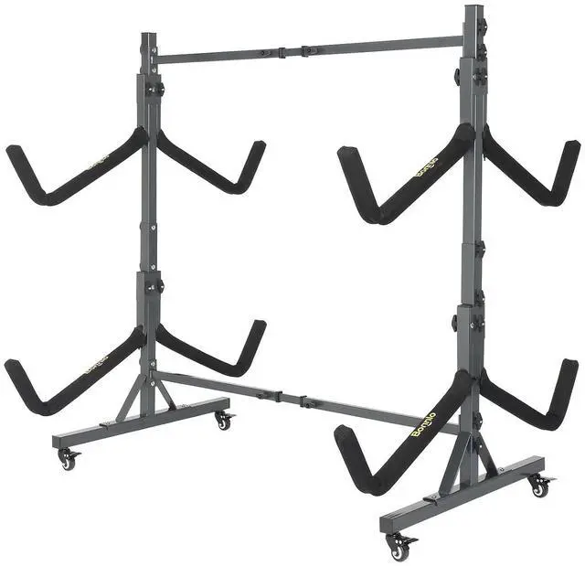 Main image of Kayak Stand Freestanding Storage Rack for Kayak Canoe Boat Paddle Board SUP Surfboard for Indoor Outdoor Garage, Shed, Dock with Lockable Wheels Wide Adjustable