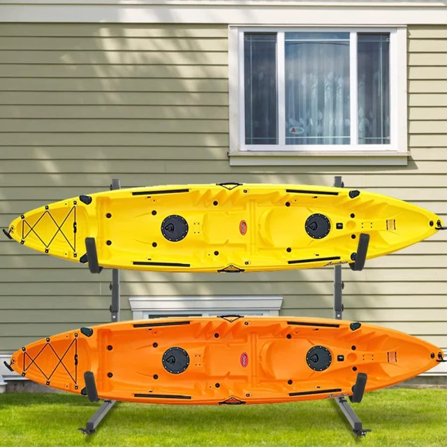 Alt view image 5 of 7 - Kayak Stand Freestanding Storage Rack for Kayak Canoe Boat Paddle Board SUP Surfboard for Indoor Outdoor Garage, Shed, Dock with Lockable Wheels Wide Adjustable