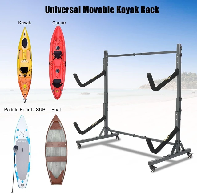 Alt view image 6 of 7 - Kayak Stand Freestanding Storage Rack for Kayak Canoe Boat Paddle Board SUP Surfboard for Indoor Outdoor Garage, Shed, Dock with Lockable Wheels Wide Adjustable