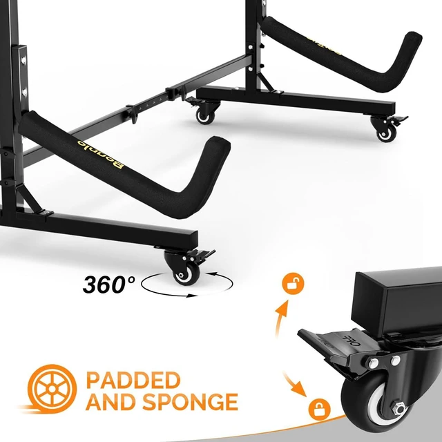 Alt view image 3 of 7 - Kayak Stand Freestanding Storage Rack for Kayak Canoe Boat Paddle Board SUP Surfboard for Indoor Outdoor Garage, Shed, Dock with Lockable Wheels Wide Adjustable