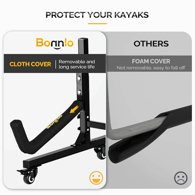 Alt view image 6 of 7 - Kayak Stand Freestanding Storage Rack for Kayak Canoe Boat Paddle Board SUP Surfboard for Indoor Outdoor Garage, Shed, Dock with Lockable Wheels Wide Adjustable