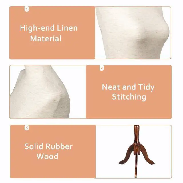 Alt view image 4 of 7 - Upgraded Female Dress Form, Mannequin Torse Body with Adjustable Rubber Wood Stand for Dress Jewelry Display (White, 2-4)