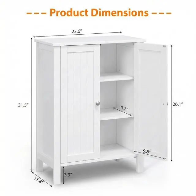 Alt view image 3 of 7 - Bathroom Cabinet Free Standing Floor Storage with Double Door Adjustable Shelf Space Saver Decorative Modern Bathroom Furniture White