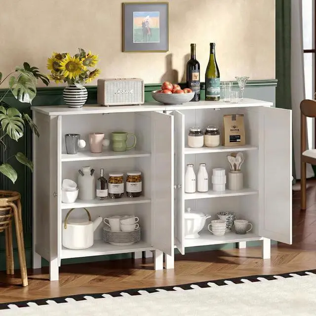 Alt view image 6 of 7 - Bathroom Cabinet Free Standing Floor Storage with Double Door Adjustable Shelf Space Saver Decorative Modern Bathroom Furniture White