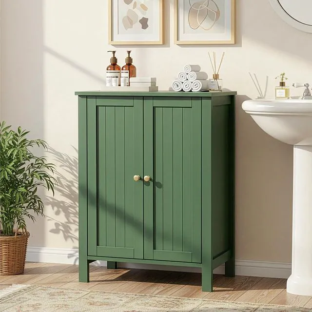 Alt view image 2 of 7 - Free Standing Bathroom Cabinet, Sage Green Accent Storage Cabinet with Doors, Small Wooden Floor Console Sideboard for Entryway, Living Room, 31.5" H
