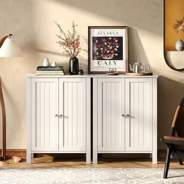 Alt view image 7 of 7 - Bathroom Cabinet Free Standing Floor Storage with Double Door Adjustable Shelf Space Saver Decorative Modern Bathroom Furniture White