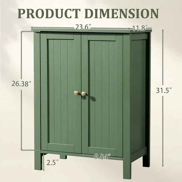Alt view image 3 of 7 - Free Standing Bathroom Cabinet, Sage Green Accent Storage Cabinet with Doors, Small Wooden Floor Console Sideboard for Entryway, Living Room, 31.5" H