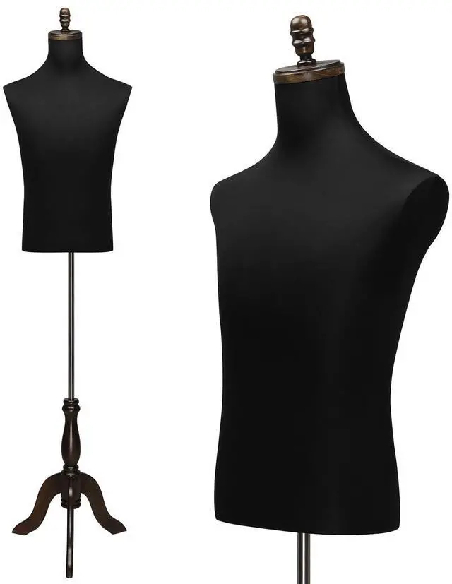 Main image of Male Dress Form, Male Mannequin with Wooden Tripod Stand, Adjustable Height Torso Body for and Display and Sewing (Silk)