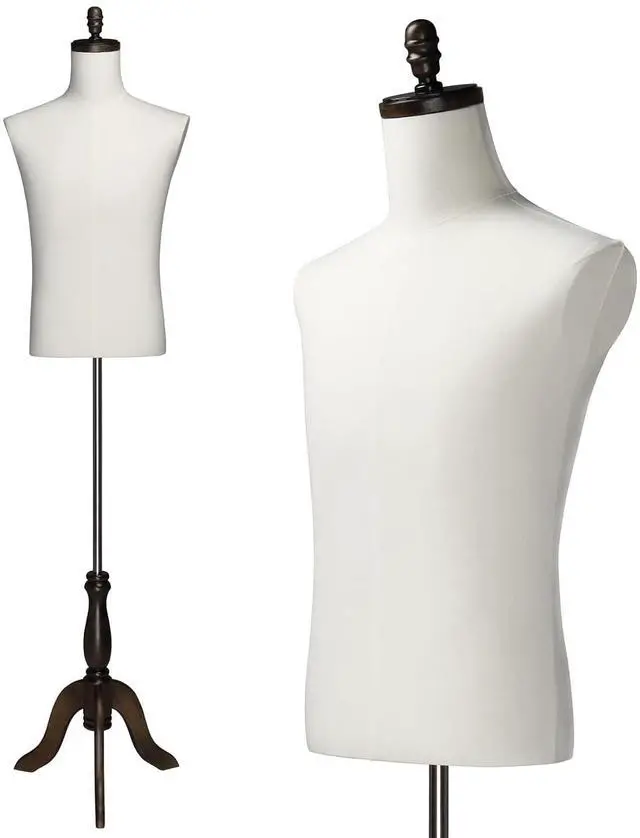 Main image of Male Dress Form, Male Mannequin with Wooden Tripod Stand, Adjustable Height Torso Body for and Display and Sewing (Cotton)