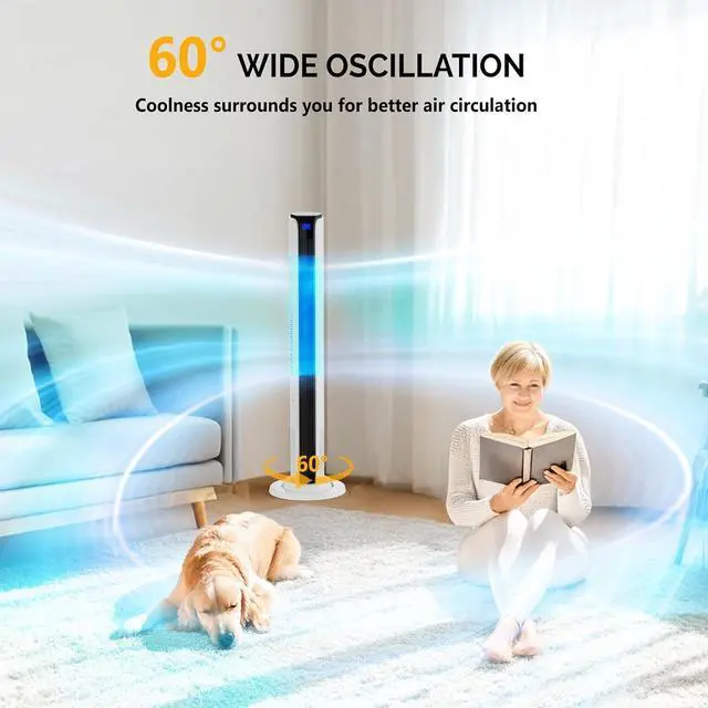 Alt view image 6 of 7 - 42" Tower Fan for Bedroom, Smart Floor Fan with APP & Remote Control, 3 Modes, 3 Speeds, Standing Fan with Oscillating, 12H Timer, Quiet Fan for Cooling Home Office