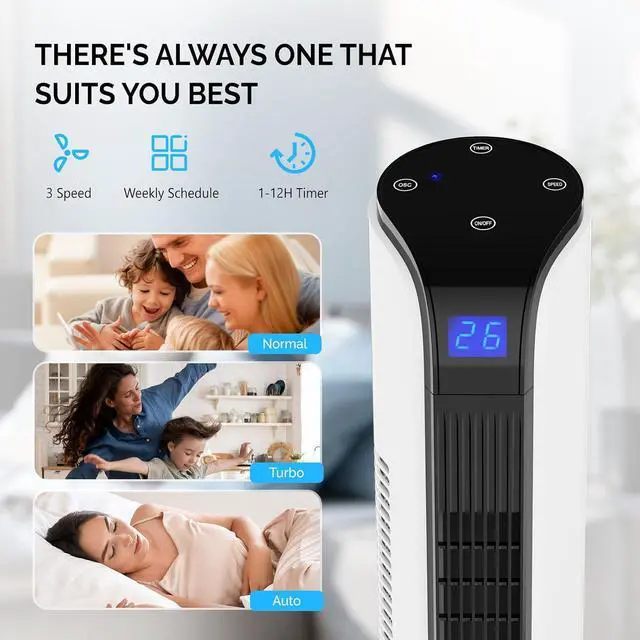Alt view image 3 of 7 - 42" Tower Fan for Bedroom, Smart Floor Fan with APP & Remote Control, 3 Modes, 3 Speeds, Standing Fan with Oscillating, 12H Timer, Quiet Fan for Cooling Home Office, 2-Pack