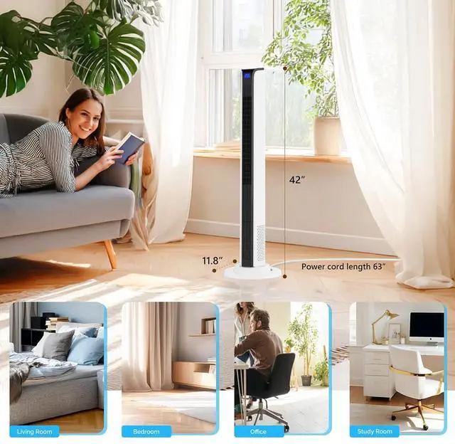 Alt view image 7 of 7 - 42" Tower Fan for Bedroom, Smart Floor Fan with APP & Remote Control, 3 Modes, 3 Speeds, Standing Fan with Oscillating, 12H Timer, Quiet Fan for Cooling Home Office, 2-Pack