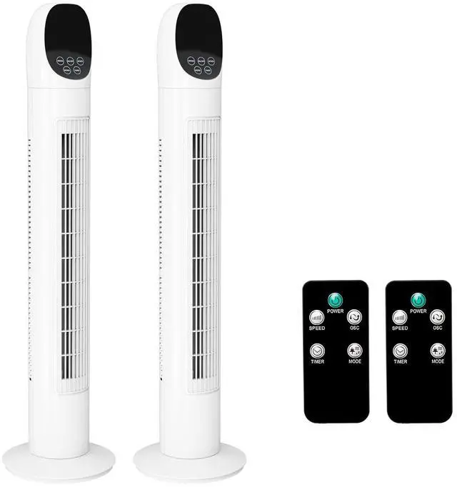 Main image of 34" Tower Fan for Bedroom, Bladeless Floor Fan with Remote Control, 3 Modes, 3 Speeds & Digital Display, Standing Fan with Oscillating, 9H Timer, Quiet Fan for Cooling Home Office, 2-Pack