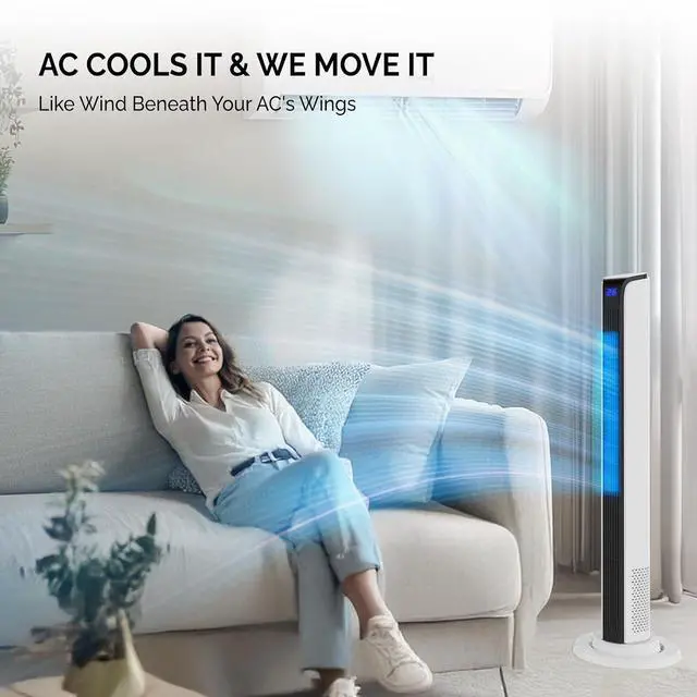 Alt view image 6 of 7 - 42" Tower Fan for Bedroom, Smart Floor Fan with APP & Remote Control, 3 Modes, 3 Speeds, Standing Fan with Oscillating, 12H Timer, Quiet Fan for Cooling Home Office, 2-Pack