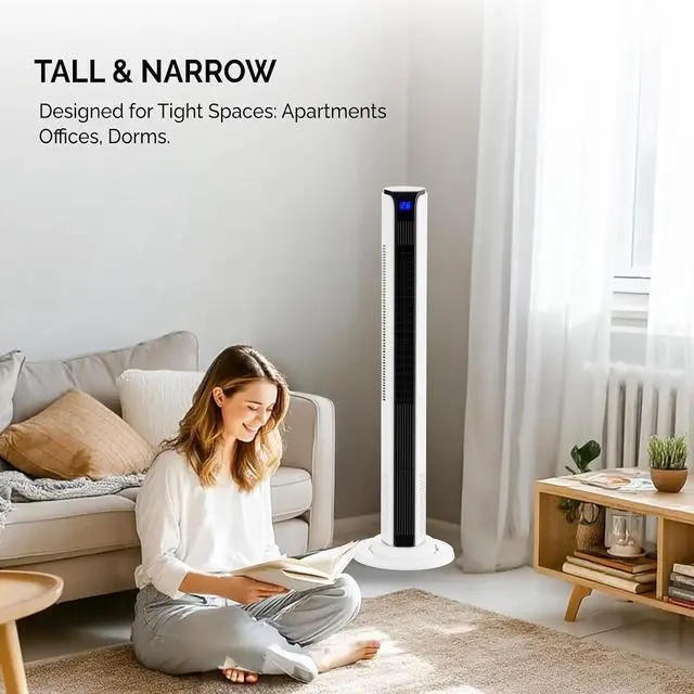 Alt view image 4 of 7 - 42" Tower Fan for Bedroom, Smart Floor Fan with APP & Remote Control, 3 Modes, 3 Speeds, Standing Fan with Oscillating, 12H Timer, Quiet Fan for Cooling Home Office, 2-Pack
