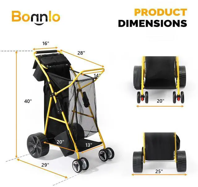 Alt view image 3 of 7 - Beach Cart with 11 Solid Wheels, 165 LBS Heavy Duty Beach Dolly with Big Wheels for Sand, Foldable Utility Sand Wagon with Insulated Cooler Bag for Camping & Fishing (Solid Wheel)