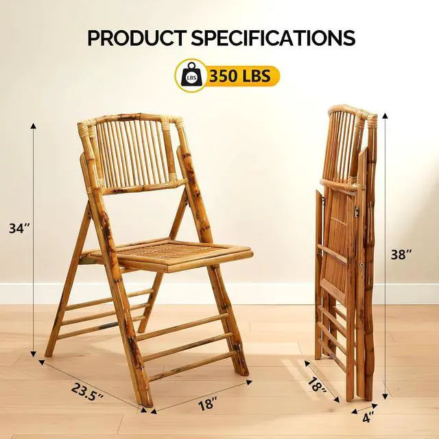 Alt view image 3 of 7 - Bamboo Folding Chairs 1/2/4 Pack Foldable Dining Wood Chairs for Outdoor Indoor Garden Patio Lawn Porch Wedding Party Event