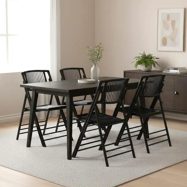Alt view image 2 of 7 - Bamboo Folding Chairs 1/2/4 Pack Foldable Dining Wood Chairs for Outdoor Indoor Garden Patio Lawn Porch Wedding Party Event,Black