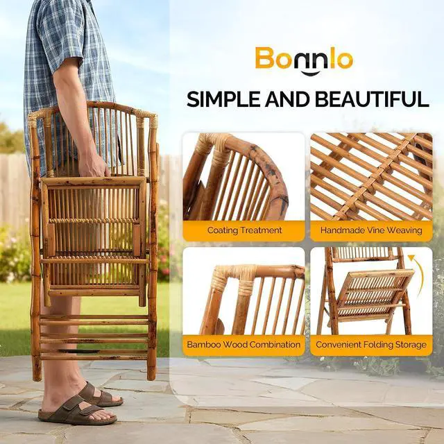 Alt view image 5 of 7 - Bamboo Folding Chairs 1/2/4 Pack Foldable Dining Wood Chairs for Outdoor Indoor Garden Patio Lawn Porch Wedding Party Event